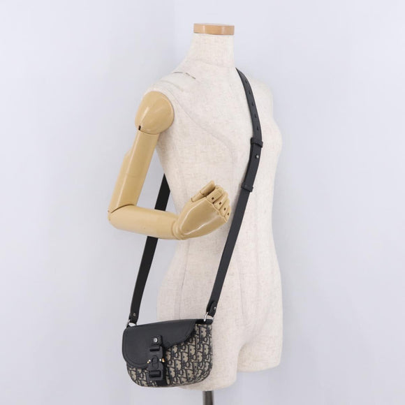 Christian Dior Trotter Canvas Saddle Shoulder Bag Navy Silver Auth 211754V