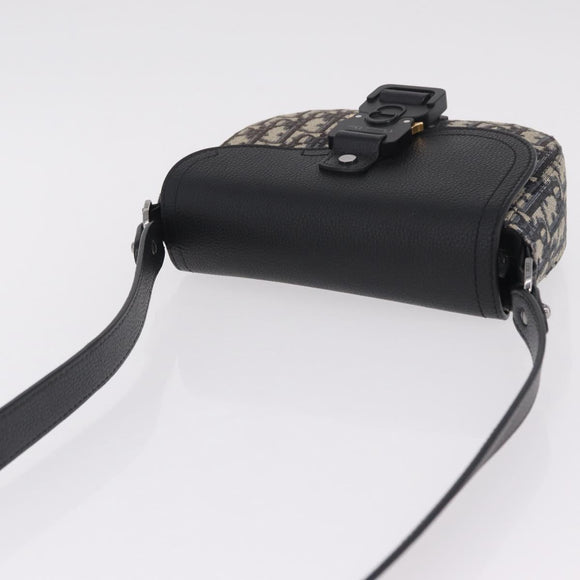 Christian Dior Trotter Canvas Saddle Shoulder Bag Navy Silver Auth 211754V