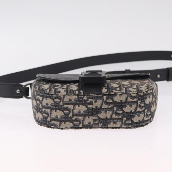 Christian Dior Trotter Canvas Saddle Shoulder Bag Navy Silver Auth 211754V