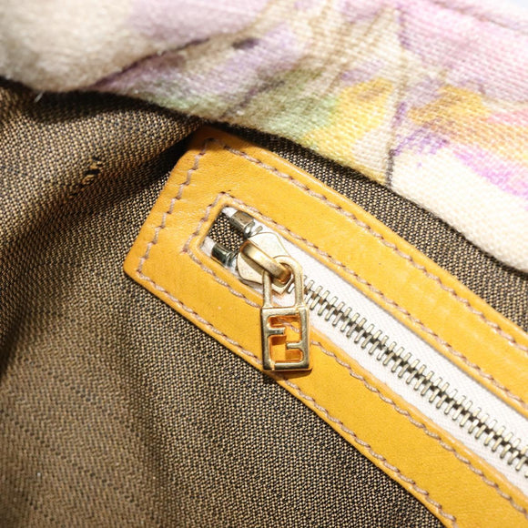 FENDI Hand Bag Canvas Yellow Gold Auth 211760V