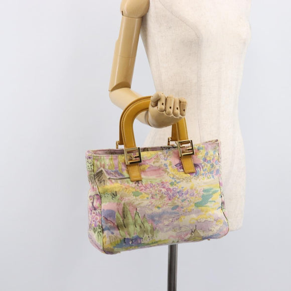 FENDI Hand Bag Canvas Yellow Gold Auth 211760V