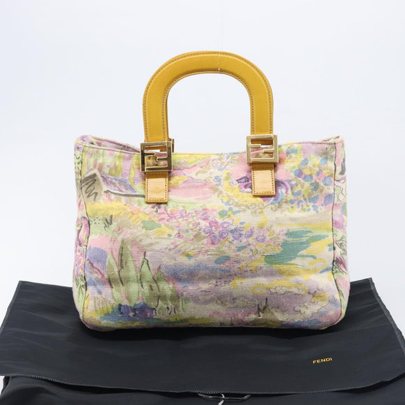 FENDI Hand Bag Canvas Yellow Gold Auth 211760V