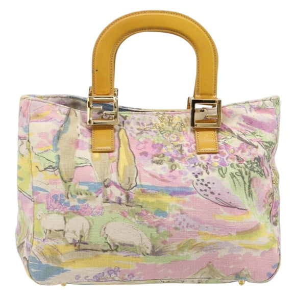 FENDI Hand Bag Canvas Yellow Gold Auth 211760V