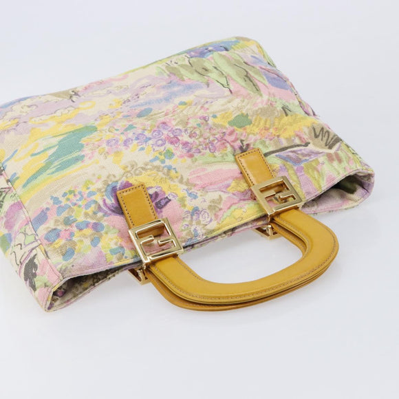 FENDI Hand Bag Canvas Yellow Gold Auth 211760V