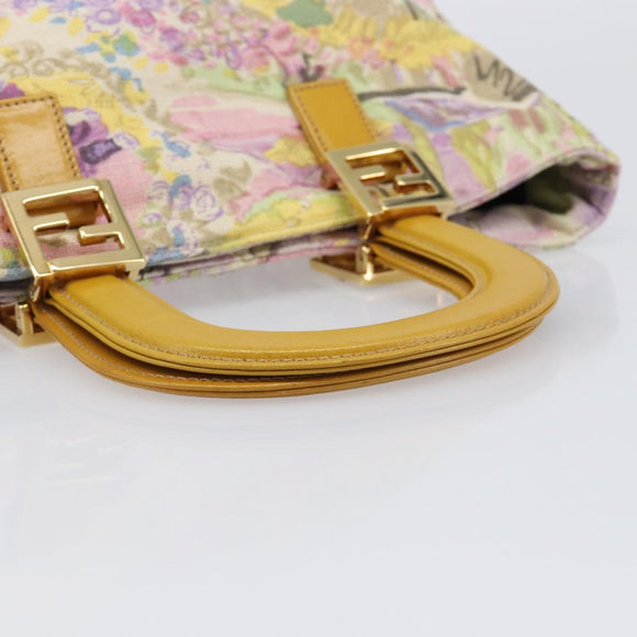 FENDI Hand Bag Canvas Yellow Gold Auth 211760V