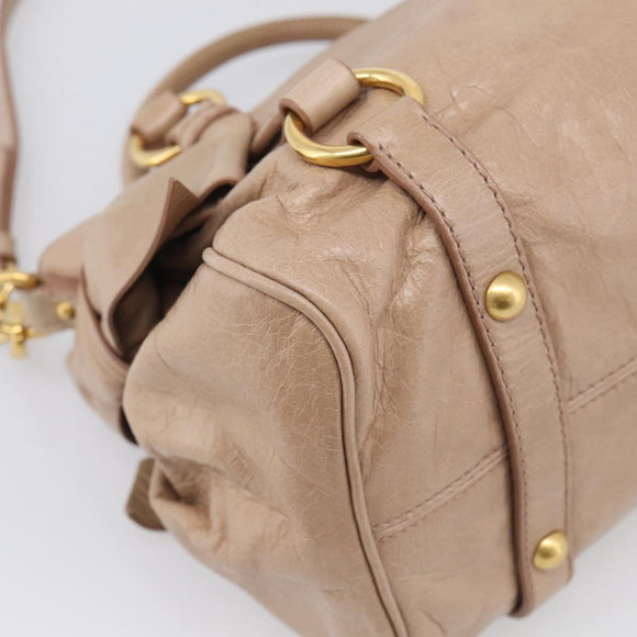 Miu Miu Hand Bag Vitellolux 2way Brown Gold Auth 211764V