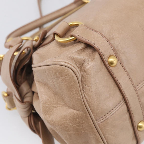 Miu Miu Hand Bag Vitellolux 2way Brown Gold Auth 211764V