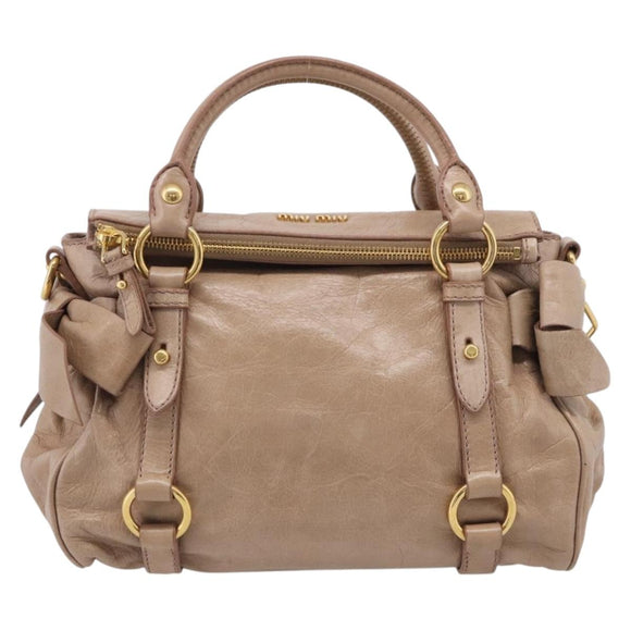 Miu Miu Hand Bag Vitellolux 2way Brown Gold Auth 211764V