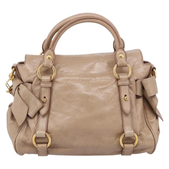 Miu Miu Hand Bag Vitellolux 2way Brown Gold Auth 211764V