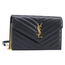 Saint Laurent Cassandra Chain Shoulder Bag Leather Black 742920 Auth 211767M-1