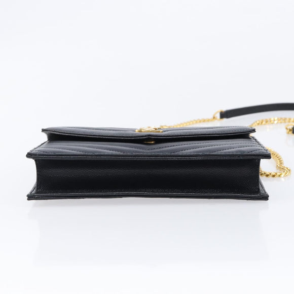 Saint Laurent Cassandra Chain Shoulder Bag Leather Black 742920 Auth 211767M