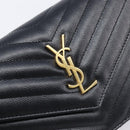 Saint Laurent Cassandra Chain Shoulder Bag Leather Black 742920 Auth 211767M-15