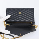 Saint Laurent Cassandra Chain Shoulder Bag Leather Black 742920 Auth 211767M-16