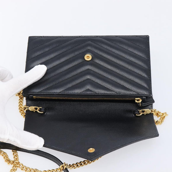 Saint Laurent Cassandra Chain Shoulder Bag Leather Black 742920 Auth 211767M