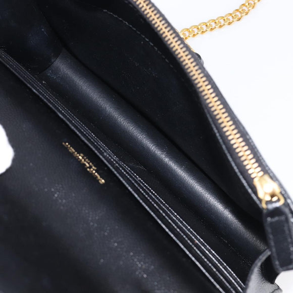 Saint Laurent Cassandra Chain Shoulder Bag Leather Black 742920 Auth 211767M