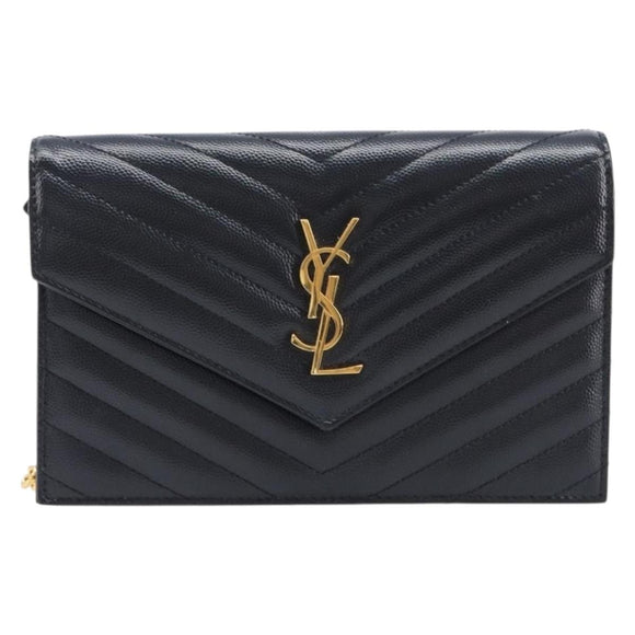 Saint Laurent Cassandra Chain Shoulder Bag Leather Black 742920 Auth 211767M