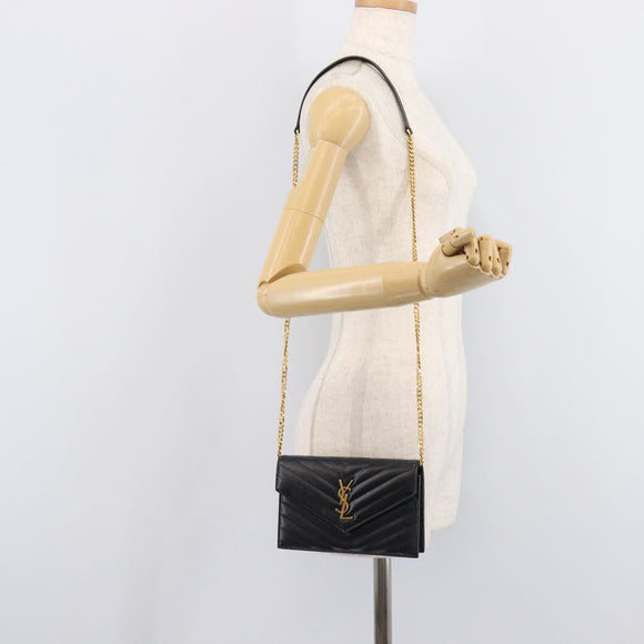 Saint Laurent Cassandra Chain Shoulder Bag Leather Black 742920 Auth 211767M