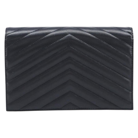 Saint Laurent Cassandra Chain Shoulder Bag Leather Black 742920 Auth 211767M