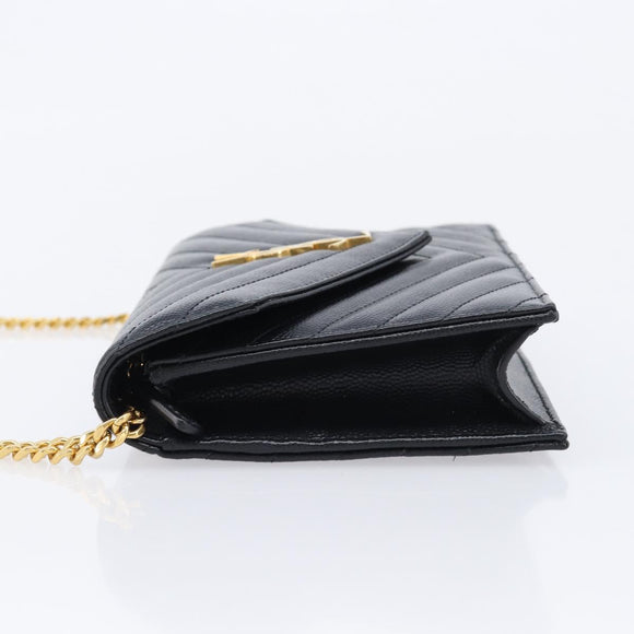 Saint Laurent Cassandra Chain Shoulder Bag Leather Black 742920 Auth 211767M