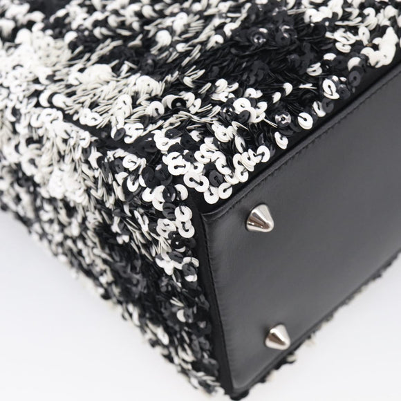 Christian Dior Lady Dior Canage Hand Bag Sequin 2way Black Silver Auth 211770SAM