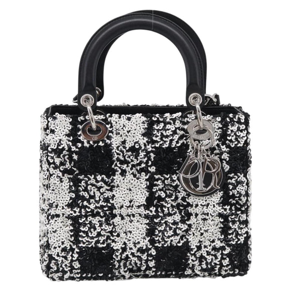 Christian Dior Lady Dior Canage Hand Bag Sequin 2way Black Silver Auth 211770SAM