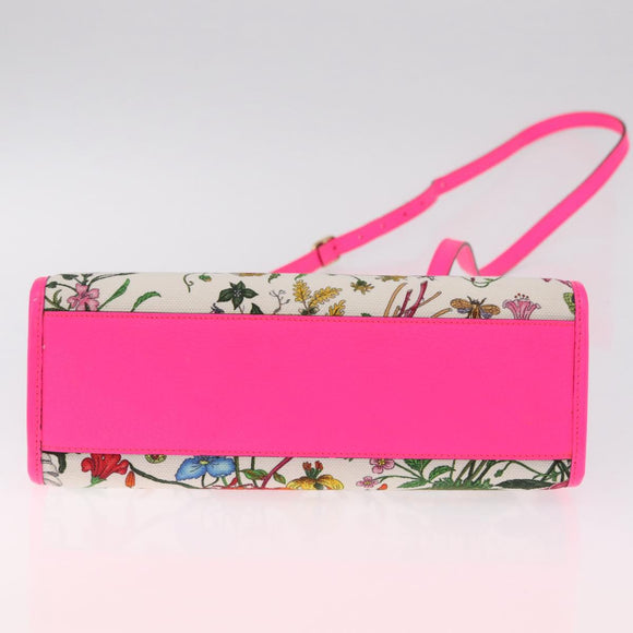 GUCCI Flora Hand Bag Canvas 2way Beige Gold 550141 Auth 211784V