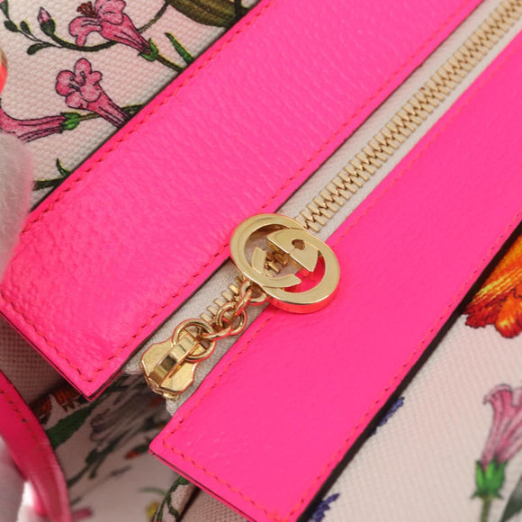 GUCCI Flora Hand Bag Canvas 2way Beige Gold 550141 Auth 211784V