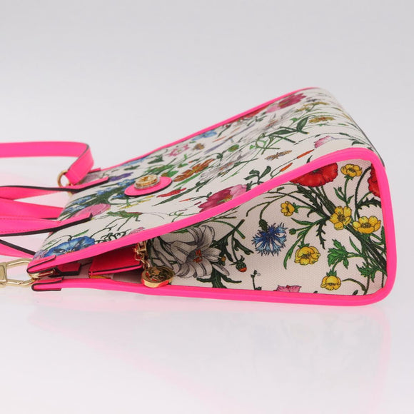 GUCCI Flora Hand Bag Canvas 2way Beige Gold 550141 Auth 211784V