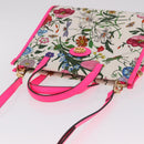 GUCCI Flora Hand Bag Canvas 2way Beige Gold 550141 Auth 211784V-6