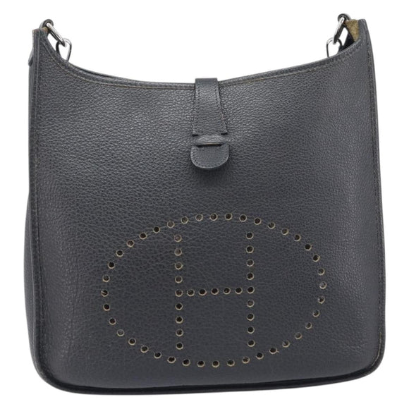 HERMES Evelyn 1GM Shoulder Bag Togo Black Silver Auth 211819M