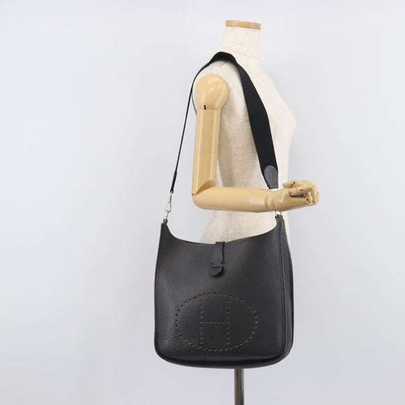 HERMES Evelyn 1GM Shoulder Bag Togo Black Silver Auth 211819M