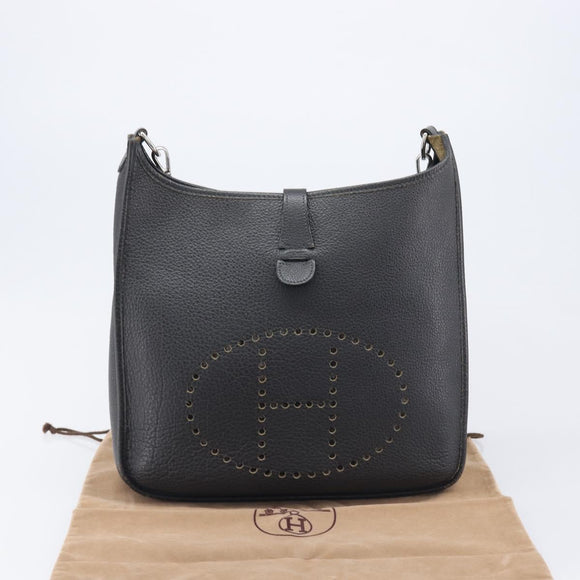 HERMES Evelyn 1GM Shoulder Bag Togo Black Silver Auth 211819M