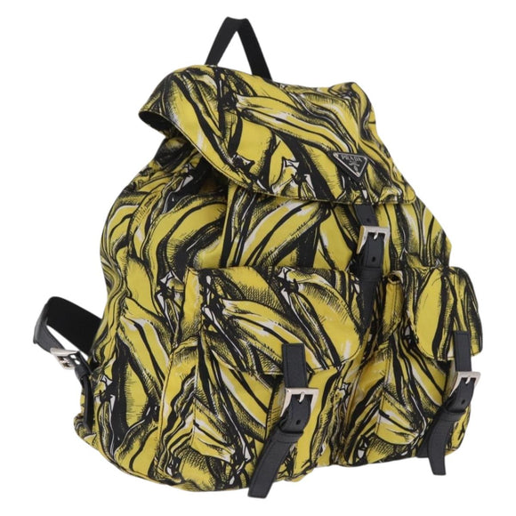 PRADA Banana Pattern Backpack Nylon Black Silver Auth 211821V