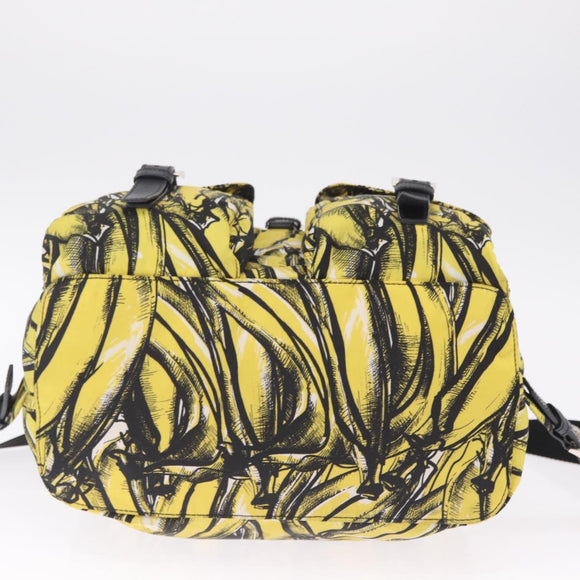 PRADA Banana Pattern Backpack Nylon Black Silver Auth 211821V