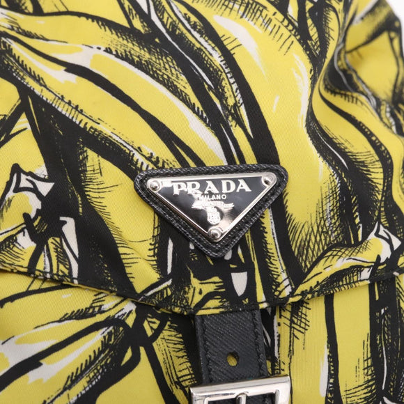 PRADA Banana Pattern Backpack Nylon Black Silver Auth 211821V