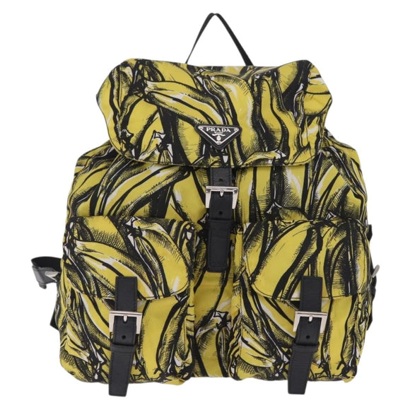 PRADA Banana Pattern Backpack Nylon Black Silver Auth 211821V