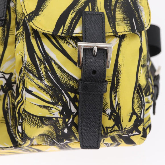 PRADA Banana Pattern Backpack Nylon Black Silver Auth 211821V