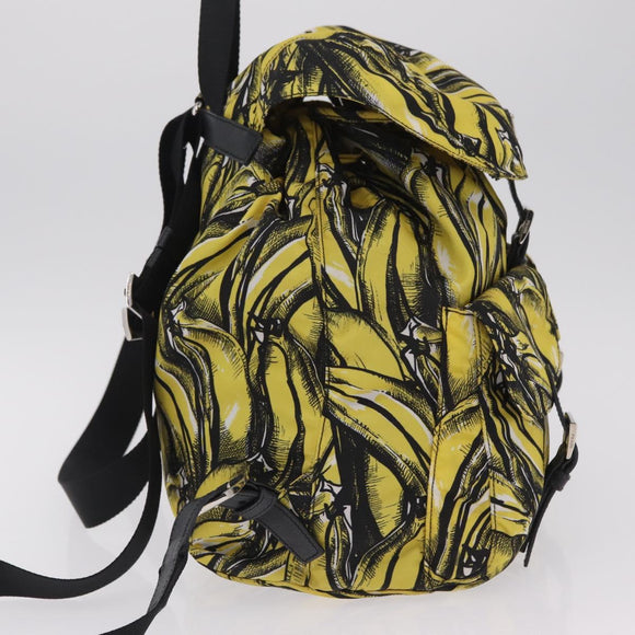 PRADA Banana Pattern Backpack Nylon Black Silver Auth 211821V