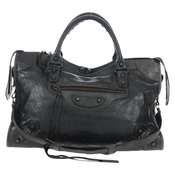 Balenciaga The City Hand Bag Leather 2way Black 115748 Auth 211830V