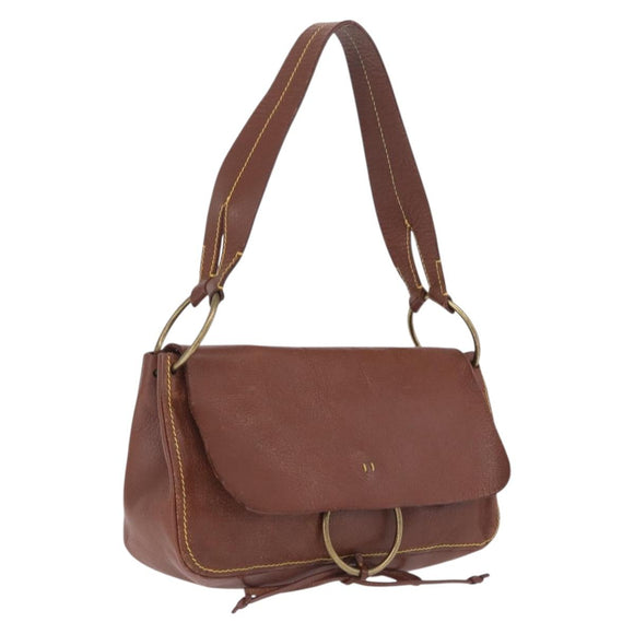 Miu Miu Shoulder Bag Leather Brown Gold Auth 211834A