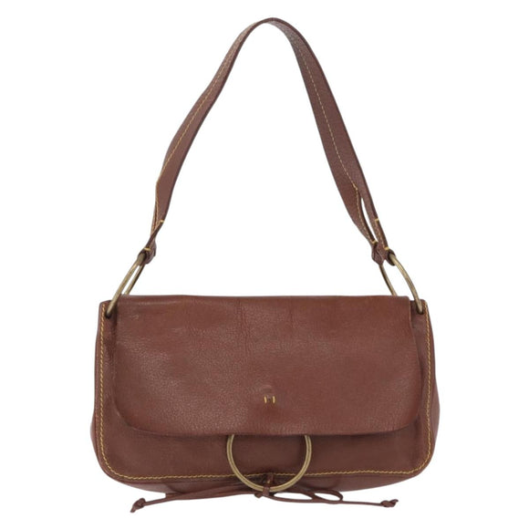 Miu Miu Shoulder Bag Leather Brown Gold Auth 211834A