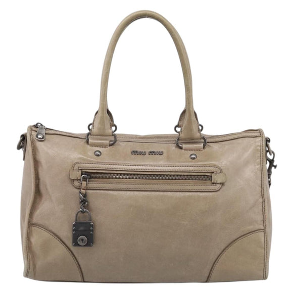 Miu Miu Hand Bag Leather 2way Beige Auth 211835A