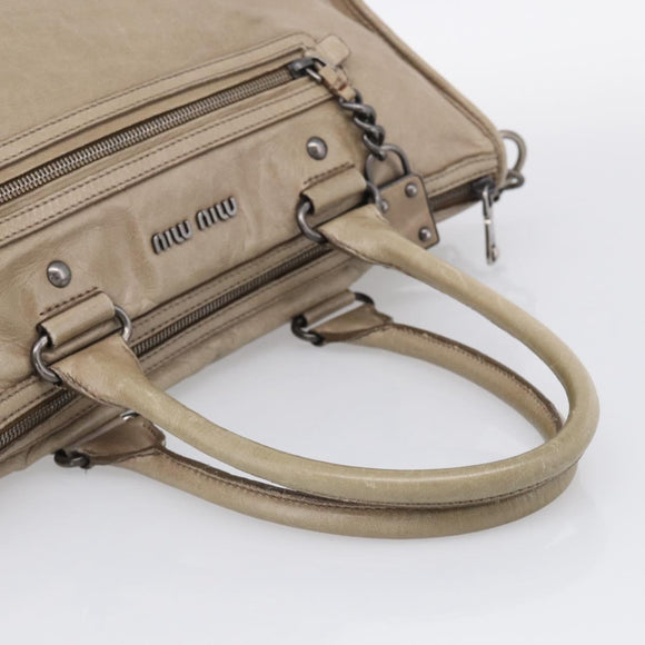 Miu Miu Hand Bag Leather 2way Beige Auth 211835A