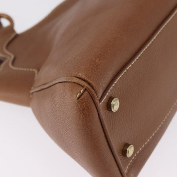 Cartier Hand Bag Leather Brown Gold Auth 211844V