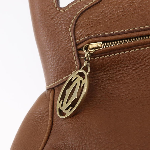 Cartier Hand Bag Leather Brown Gold Auth 211844V