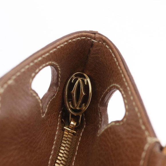 Cartier Hand Bag Leather Brown Gold Auth 211844V