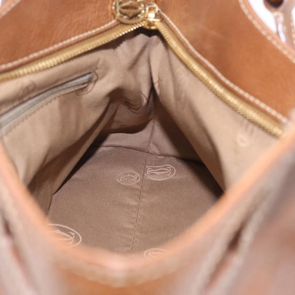 Cartier Hand Bag Leather Brown Gold Auth 211844V