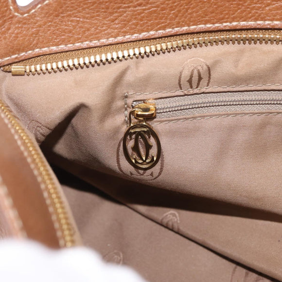 Cartier Hand Bag Leather Brown Gold Auth 211844V