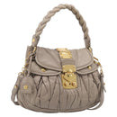 Miu Miu Hand Bag Leather 2way Beige Gold Auth 211847V-1
