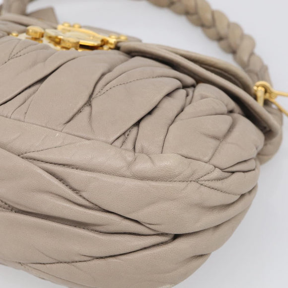 Miu Miu Hand Bag Leather 2way Beige Gold Auth 211847V